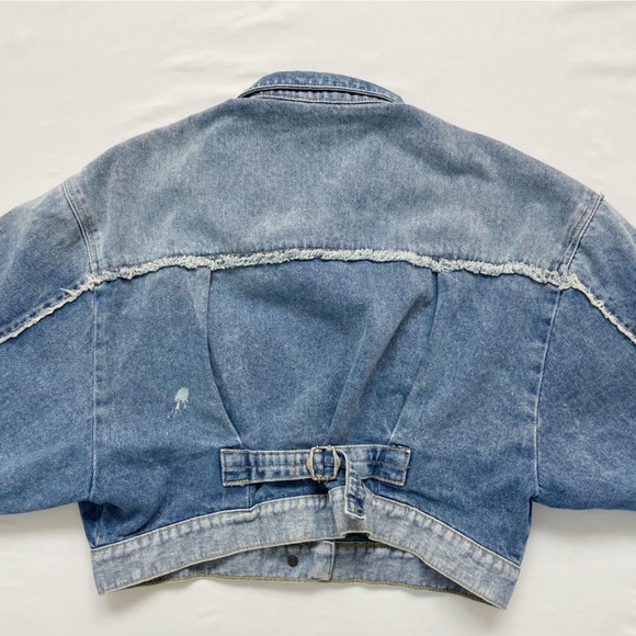 FREE PEOPLE Bedford Denim Crop Jacket Size XS Jean Cropped Boxy Dolman Batwing - Picture 13 of 14